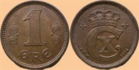 1 øre 1916 i kv. 01 - 0 - flot farve - svagt præg ved C og krone