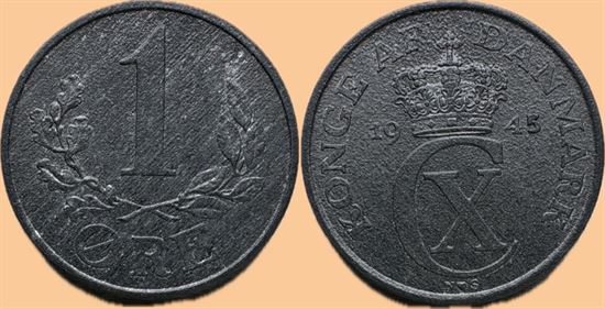 1 øre 1945 i kv. 0 - lidt ujævn blanket