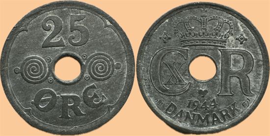 25 øre 1944 i kv. 01