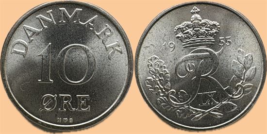 10 øre 1955 i kv. 0