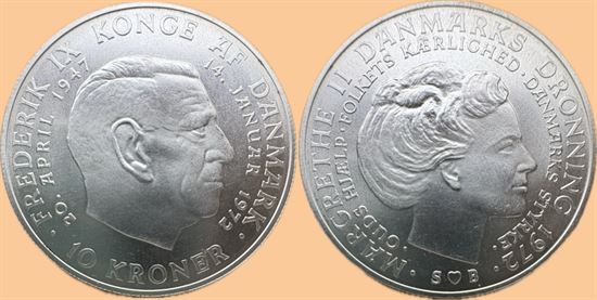 Erindringsmønt - Årgang 1972 10 kr. sølv i kv. 0