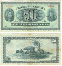 Seddel: 50 kr. 1956 A1500J i kv. 1- erstatningsseddel