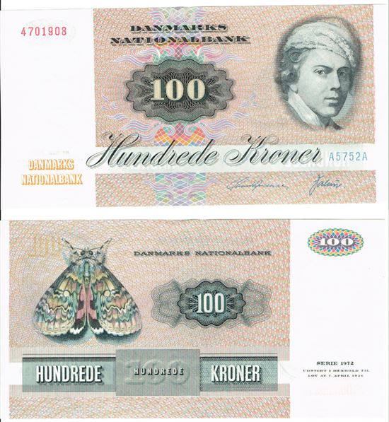 Seddel: 100 kr. 1975 A5752A i kv. 01 - 0