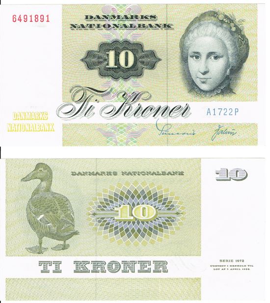 Seddel: 10 kr. 1972 A1722P i kv. 0