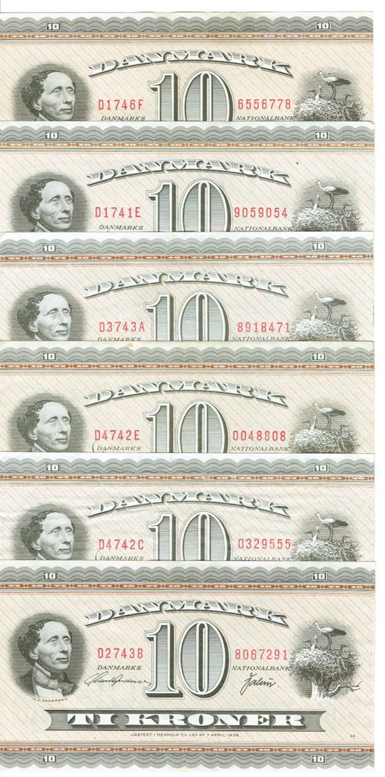 Seddel: 10 kr. 1974 - 1974 i kv. 1+ - 01 6 stk.