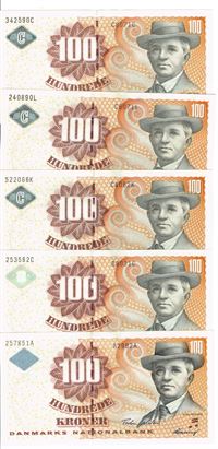 Seddel: 100 kr. 1999 - 2007 i kv. 0 5 stk.
