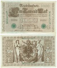 Seddel: Tyskland 1000 mark 1910 i kv. 1+ - 01