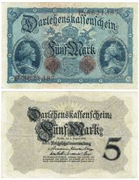 Seddel: Tyskland 5 mark 1914 i kv. 1+