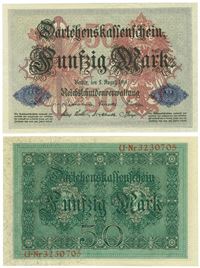 Seddel: Tyskland 50 mark 1914 i kv. 0