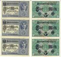 Seddel: Tyskland 5 mark 1917 i kv. 01 - 0 3 stk. med fortløbende nr.