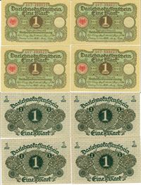 Seddel: Tyskland 1 mark 1920 i kv. 0 4 stk. med fortløbende nr.