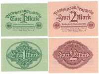 Seddel: Tyskland 1 mark og 2 mark 1922 i kv. 01 - 0