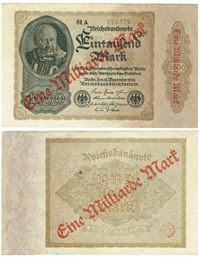 Seddel: Tyskland 1000/1 mia. mark 1922 i kv. 1+