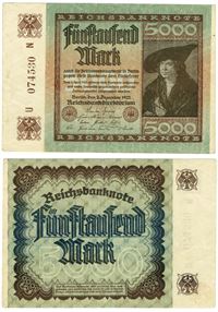 Seddel: Tyskland 5000 mark 1922 i kv. 1+
