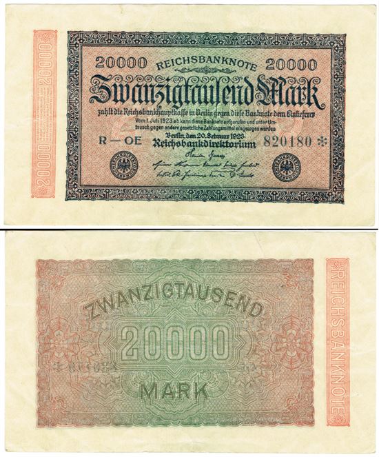 Seddel: Tyskland 20000 mark 1922 i kv. 1+ - 01