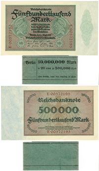 Seddel: Tyskland 500.000 mark 1923 i kv. 01 - 0 med mavebælte