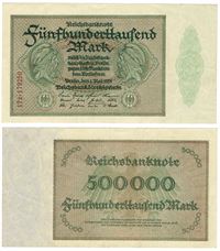 Seddel: Tyskland 500.000 mark 1923 i kv. 1+