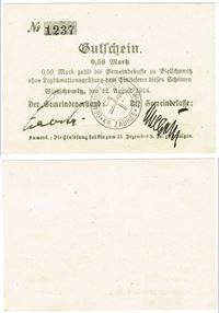 Seddel: Tyskland 0,50 mark 1914 i kv. 01 - 0