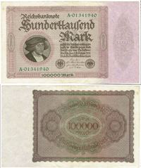 Seddel: Tyskland 100.000 mark 1923 i kv. 1+