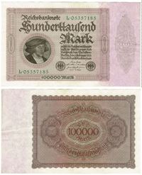 Seddel: Tyskland 100.000 mark 1923 i kv. 1+