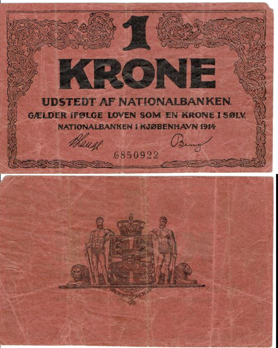 Seddel: 1 kr. 1914 Falk i kv. 1