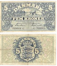 Seddel: 5 kr. 1935 bogstav C i kv. 1