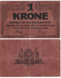 Seddel: 1 kr. 1914 falk 7 cifre i kv. 1- - 1