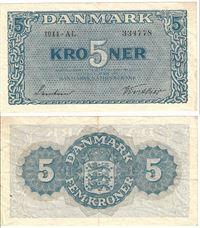 Seddel: 5 kr. 1944 bogstav AL i kv. 1+
