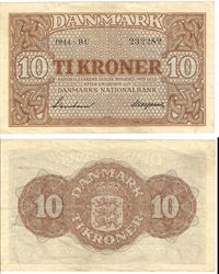 Seddel: 10 kr. 1944 bogstav BU i kv. 1+