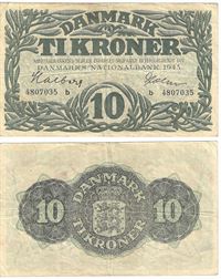 Seddel: 10 kr. 1945 bogstav b i kv. 1