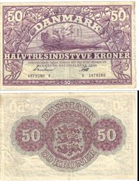 Seddel: 50 kr. 1944 bogstav f i kv. 1+