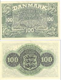 Seddel: 100 kr. 1957 bogstav r i kv. 01