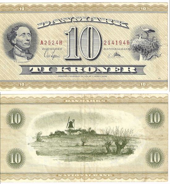 Seddel: 10 kr. 1952 A2524H i kv. 1+
