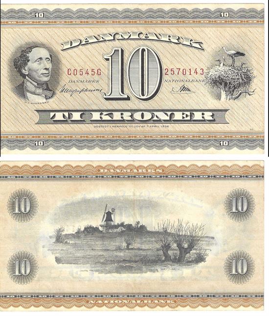 Seddel: 10 kr. 1954 C0545G i kv. 01