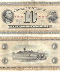 Seddel: 10 kr. 1954 C2545F  i kv. 1+