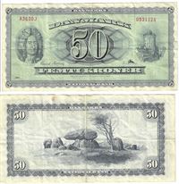 Seddel: 50 kr. 1960 A3600J i kv. 1 - erstatningsseddel 