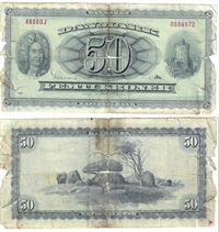 Seddel: 50 kr. 1966 A8660J i kv. 1- - erstatningsseddel 