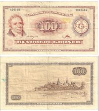 Seddel: 100 kr. 1961 A2611B i kv. 1