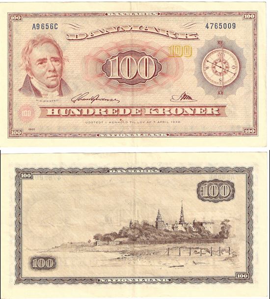 Seddel: 100 kr. 1965 A9656C i kv. 1++