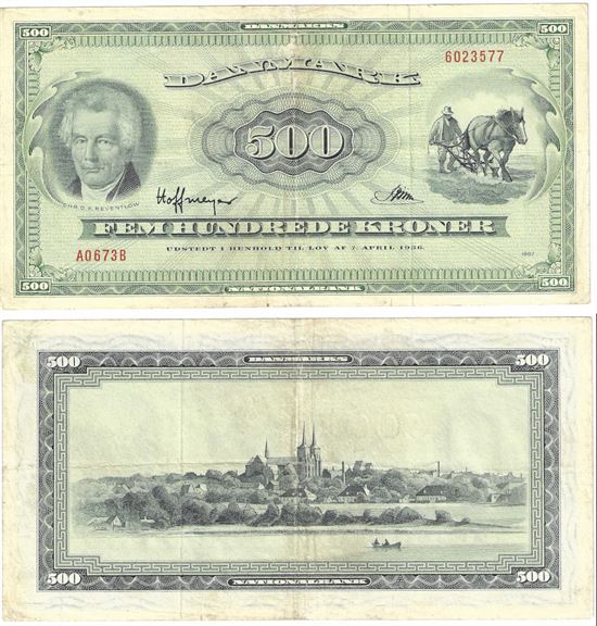 Seddel: 500 kr. 1967 A0673B i kv. 1+