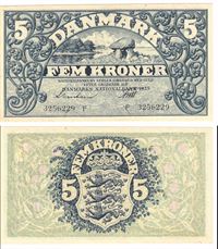 Seddel: 5 kr. 1939 bogstav F i kv. 01 - 0