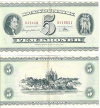 Seddel: 5 kr. 1954 A3544b i kv. 1+