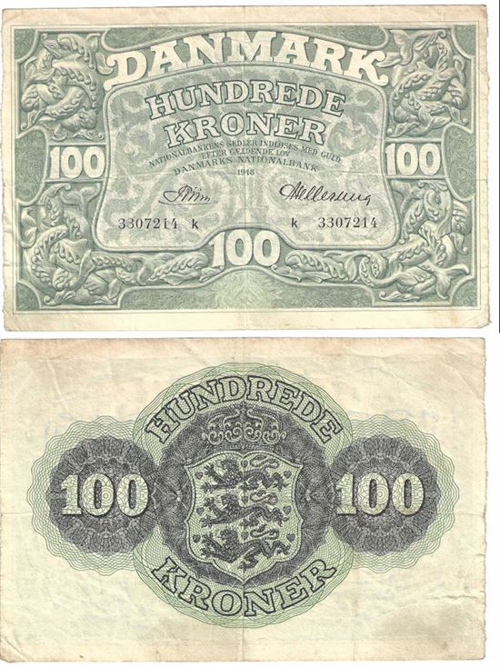 Seddel: 100 kr. 1948 bogstav k i kv. 1