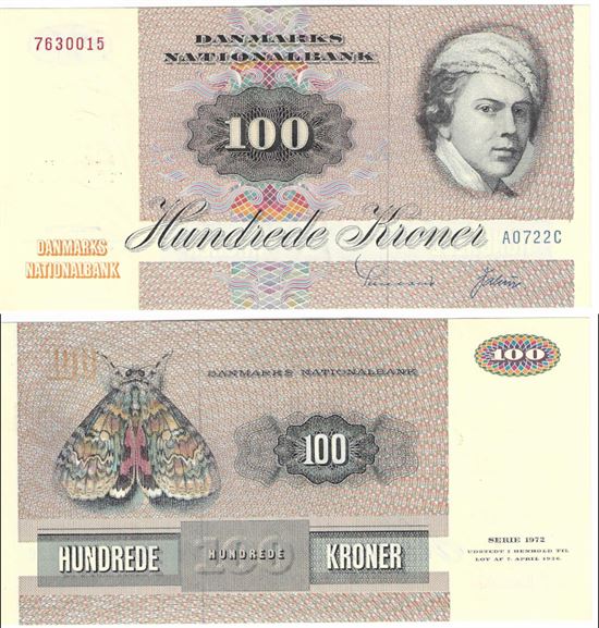 Seddel: 100 kr. 1972 A0722C i kv. 01 - 0