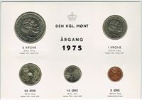 Kgl. møntsæt år 1975 - Med årstal på pap