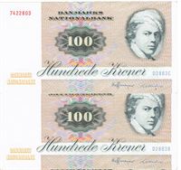 Seddel: 100 kr. 1986 i kv. 1+ 2 stk.